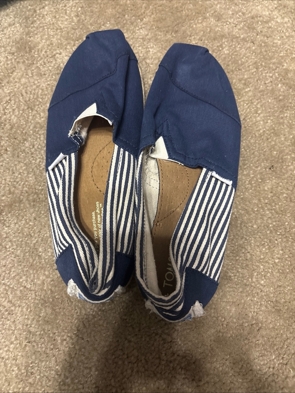 Toms Navy Canvas Slip-On Flats with Striped Lining